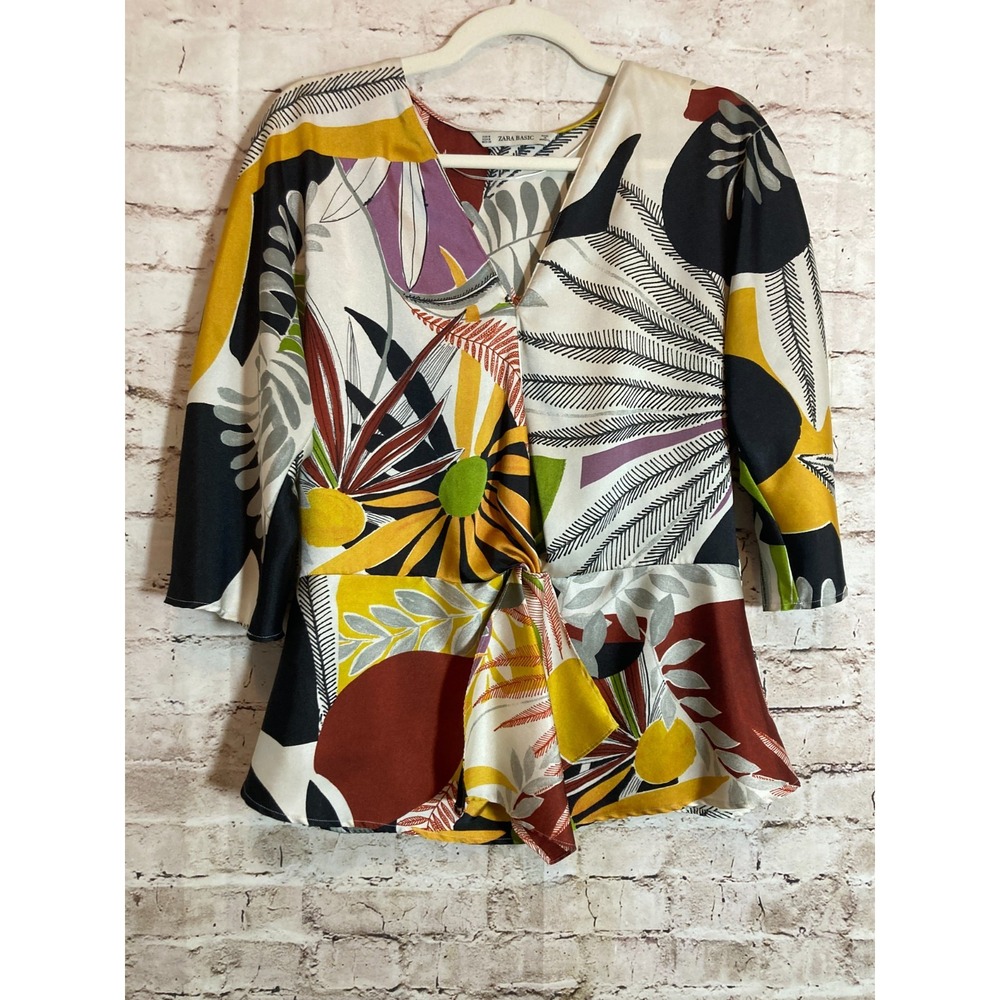 Zara Basic Top Womens Medium Rust & Mustard Tropi… - image 1